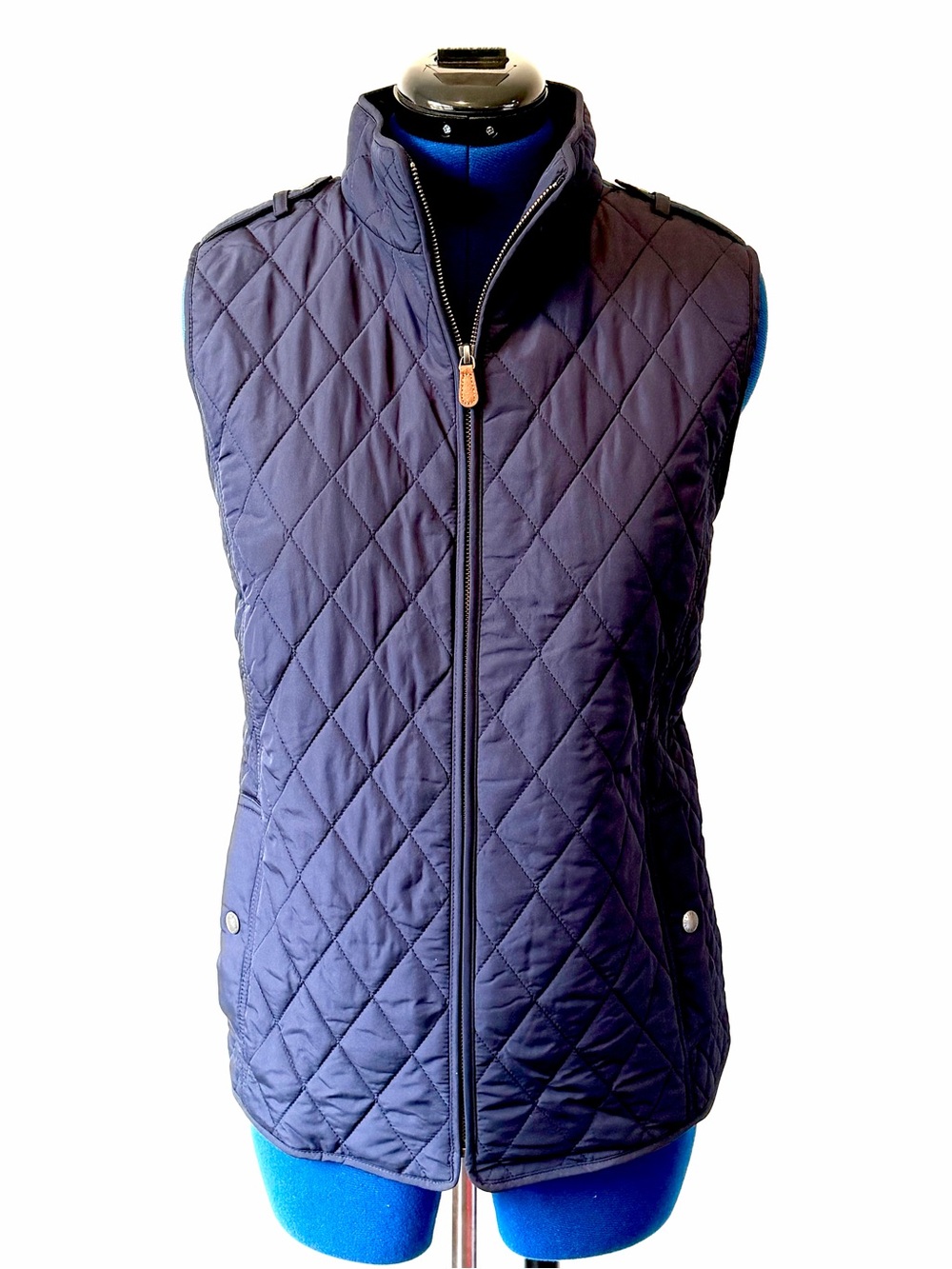 Talbots Quilted Navy Zip-Up Vest - Large